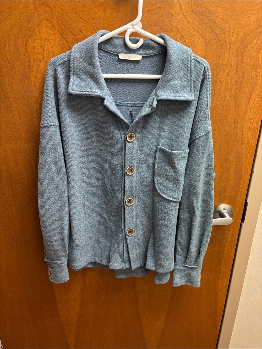 Ces Femme Dusty Blue Button-Front Knit Cardigan